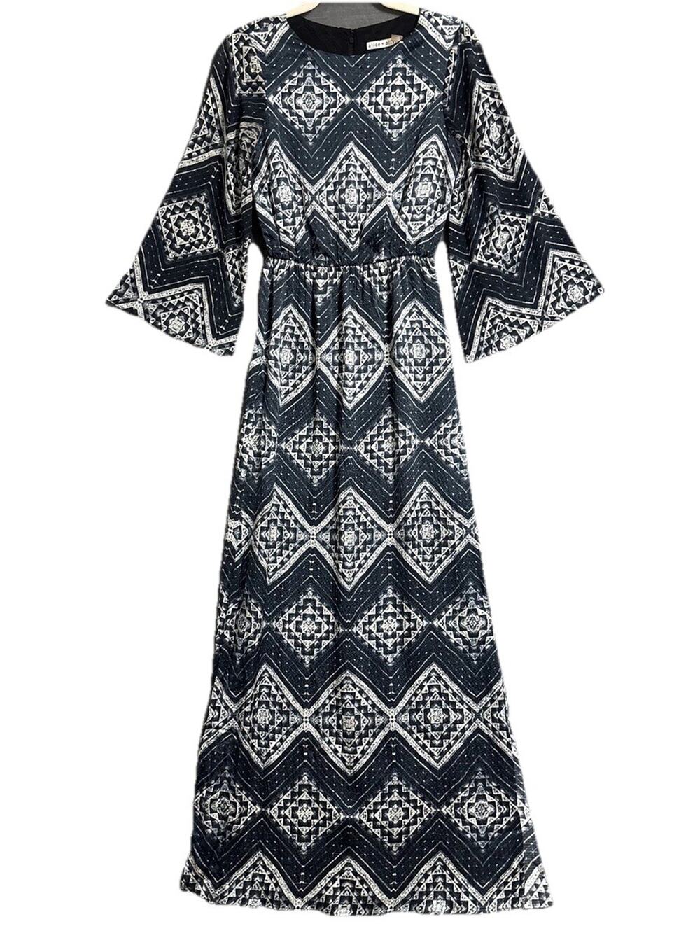 Alice + Olivia $1195 Abstract Blue Pattern Long Cocktail/Party Dress - Size 4